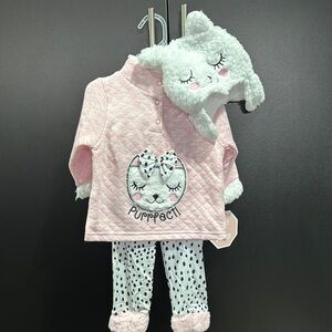 Baby On Board 3 pc.Purrfect furry cat hat stretch cuff leggings,quilted top